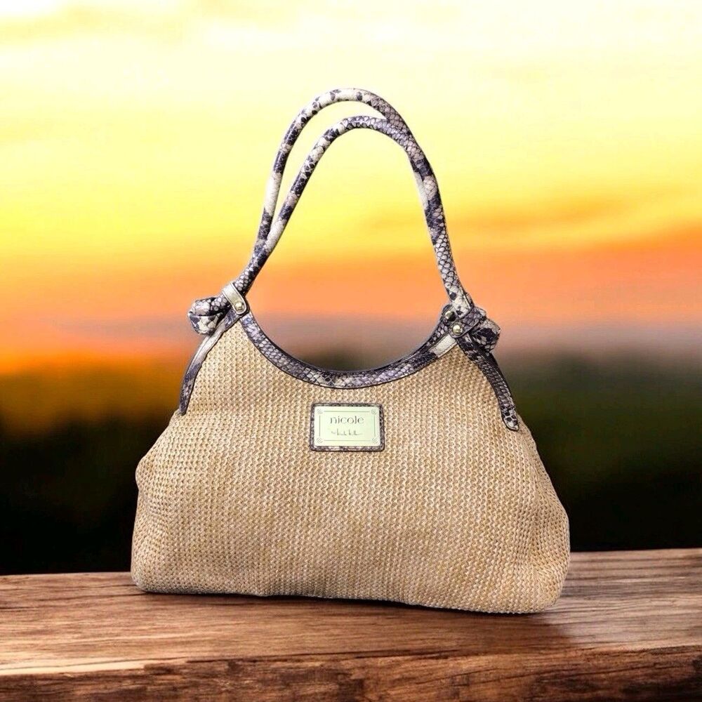 Nicole Miller,Snake Skin Straw Bag